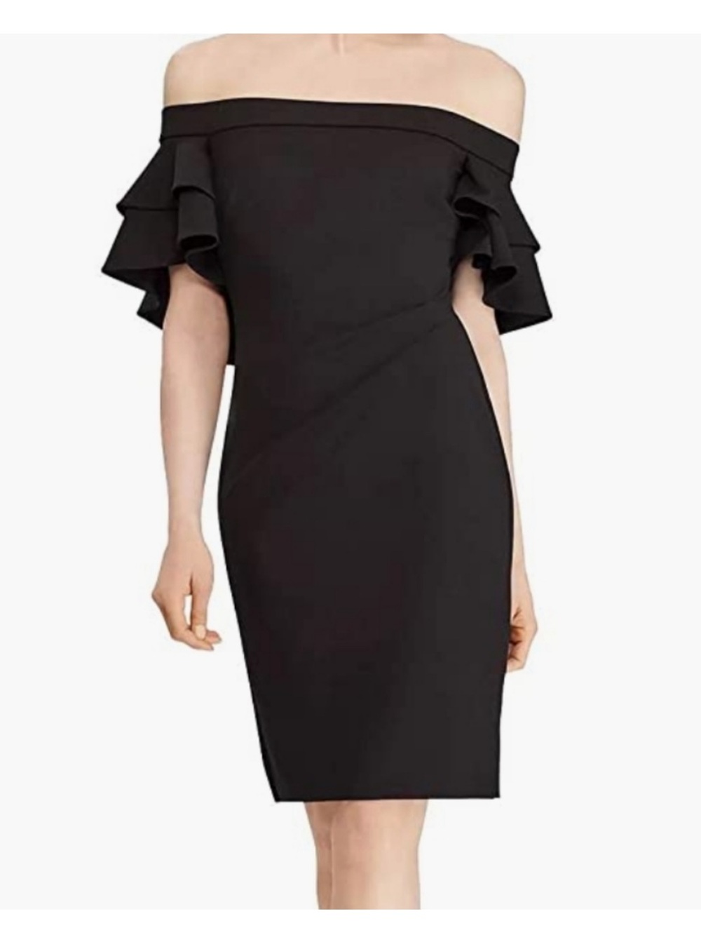 Lauren Ralph Lauren Black Off Shoulder Ruffle Sheath Dress Size 8